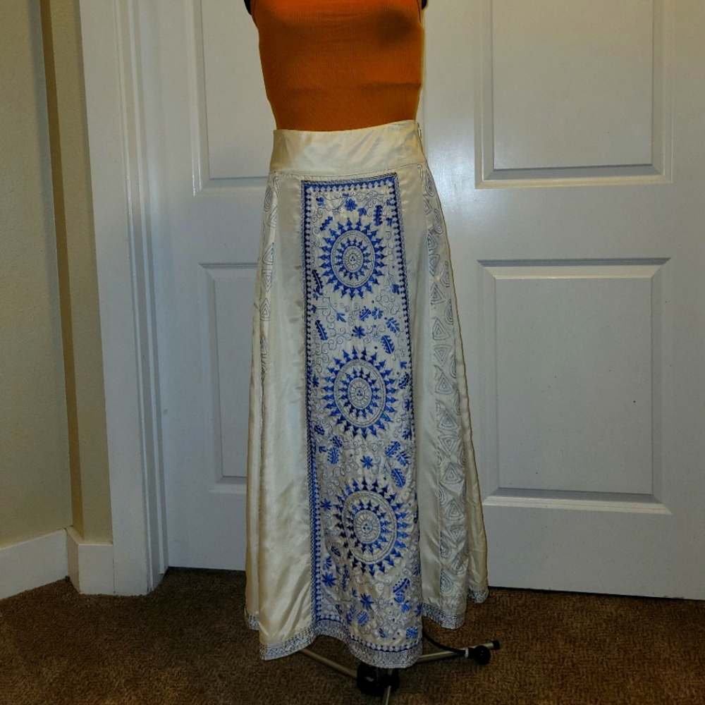 Anthropologie x Soft Surroundings silk embroidered maxi skirt